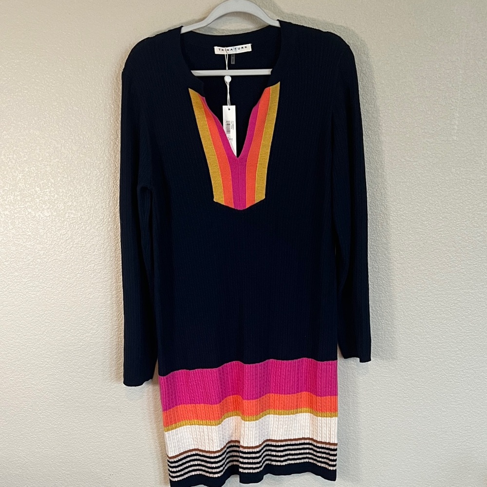 Trina Turk Navy Dress with Pink and Orange Accents